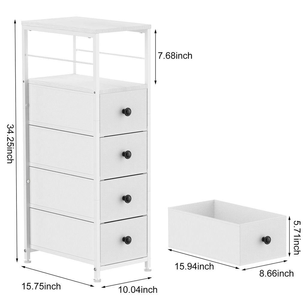 White Narrow Dresser with 4 Fabric Drawers M8481