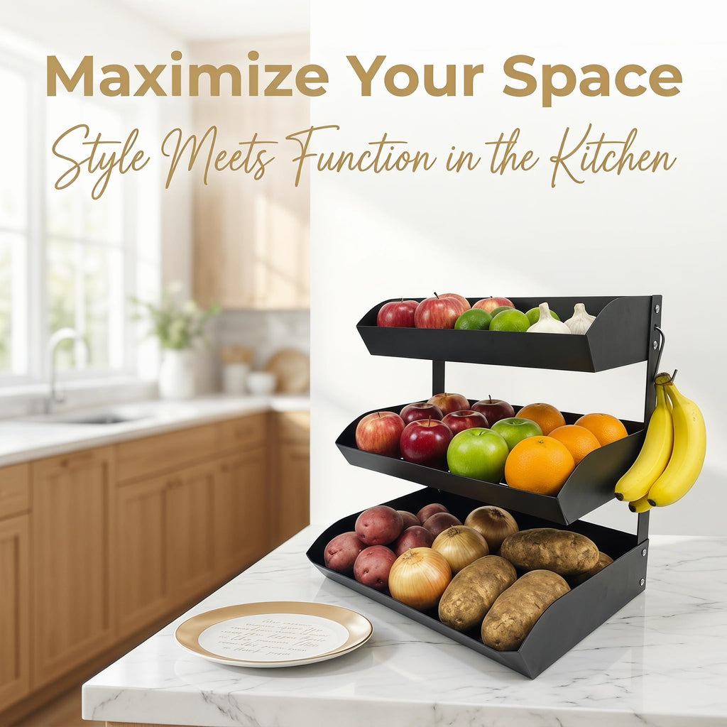 3-Tier Metal Fruit Basket with Banana Holder W286961