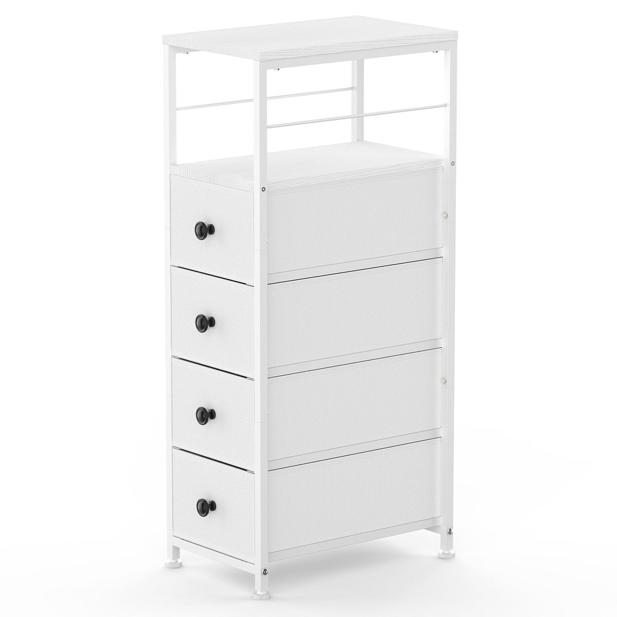 White Narrow Dresser with 4 Fabric Drawers M8481