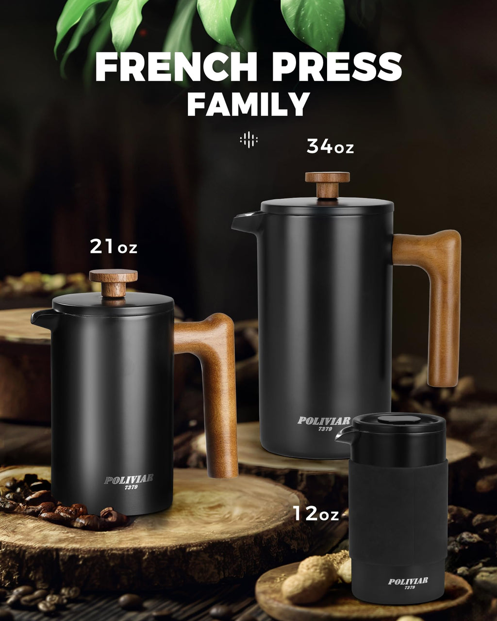 French Press Coffee Maker, 21oz, Black Q80545