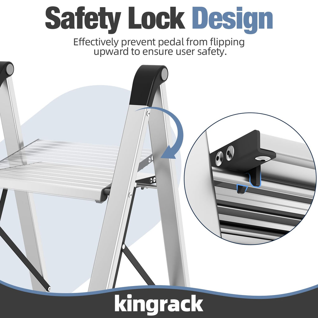 2 Step Aluminum Foldable Step Ladders 330lb Silver M551