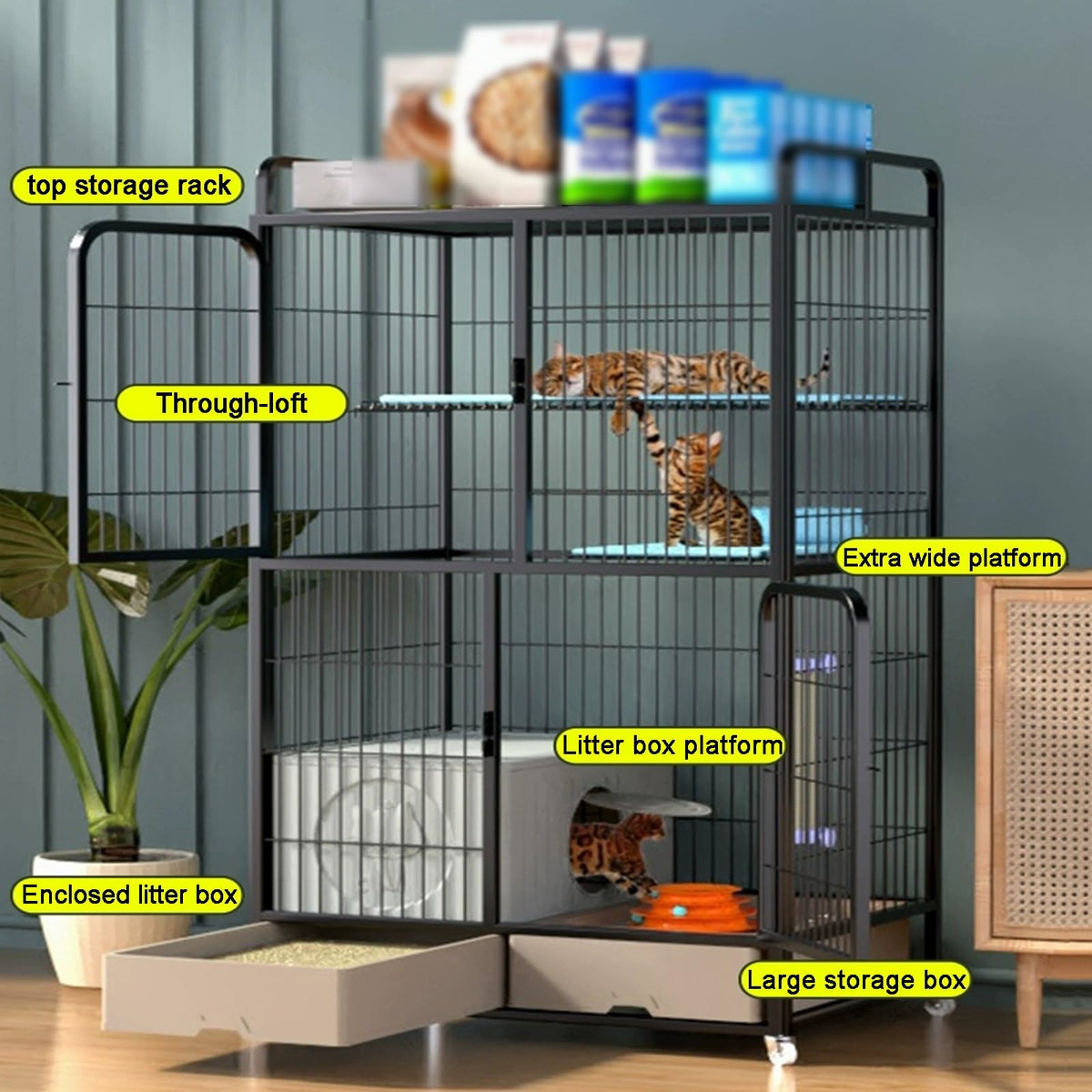 White 4 Tier Cat Cage with Litter Box S72366