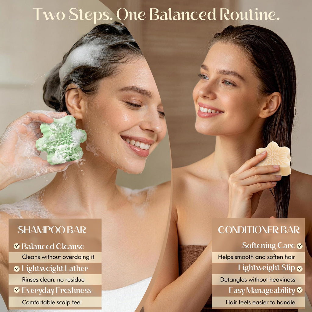 Tea Tree Clarifying Shampoo Bar & Rice Water Protein Conditioner Bar Set 2 pack I96331