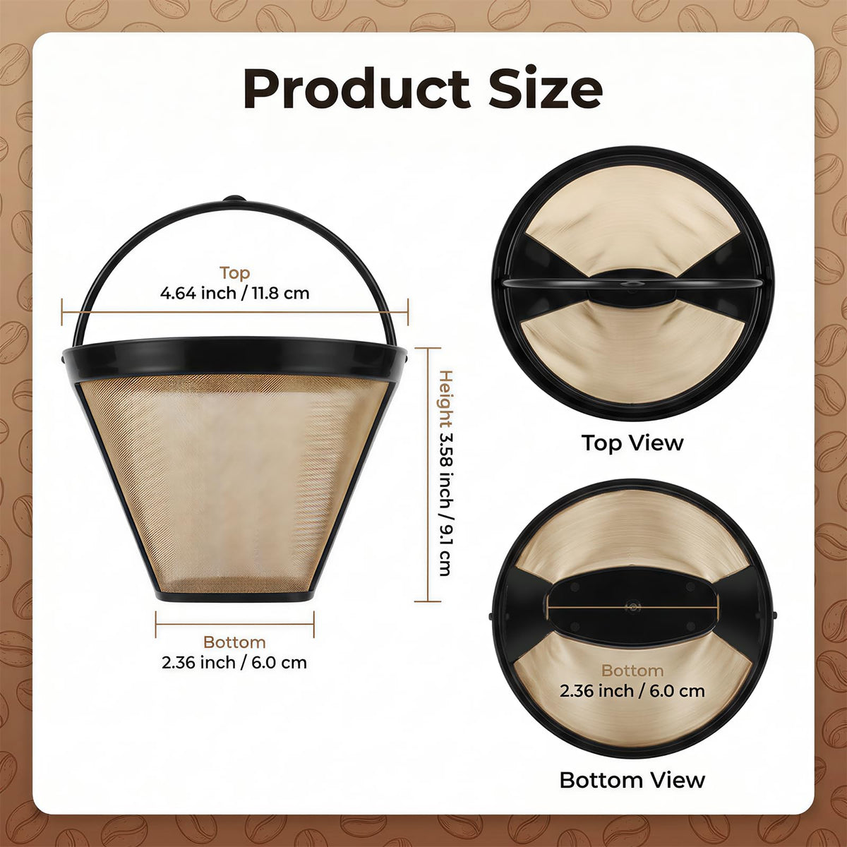 2 Pcs #4 Cone Reusable Stainless Steel Mesh Coffee Filters C404