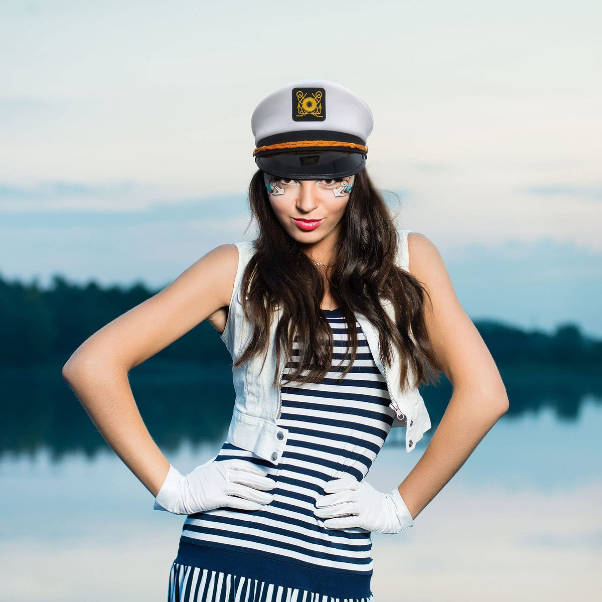 White Adjustable Captain Hats 30 Pack F7297