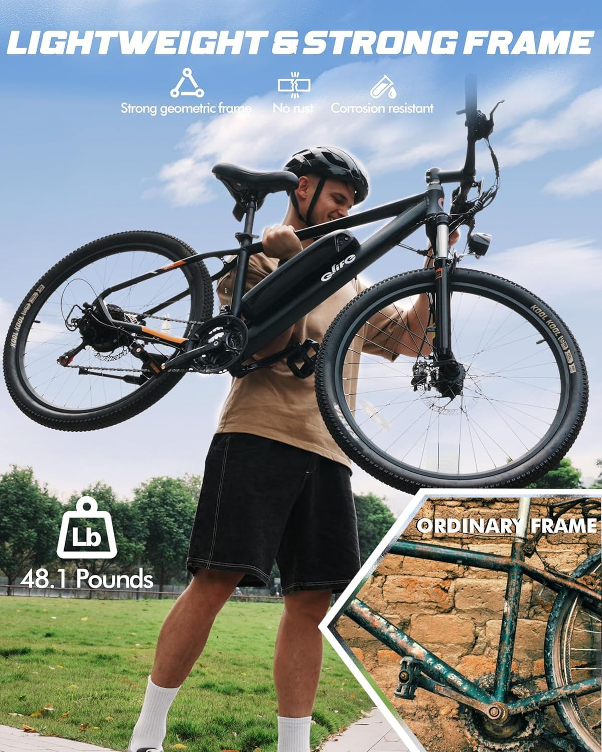 Electric Bike 21-Speed 1000W 48V 375Wh 26X2.1 Tire E-MTB S67064