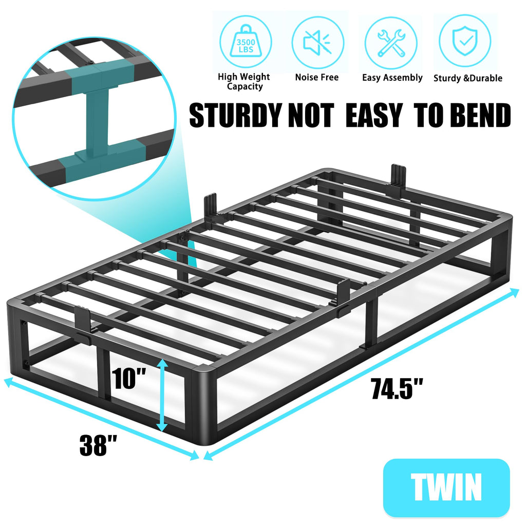 10 Inch Twin Bed Frame with Steel Slats Support J49221