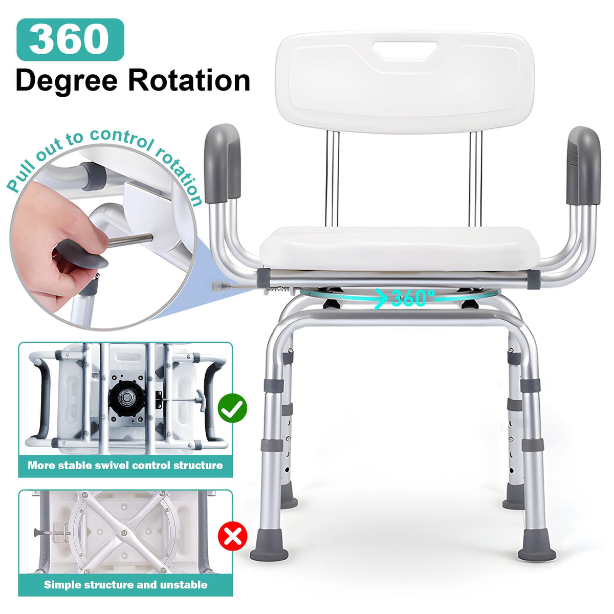 Swivel Shower Chair with Arms & Backrest A72406