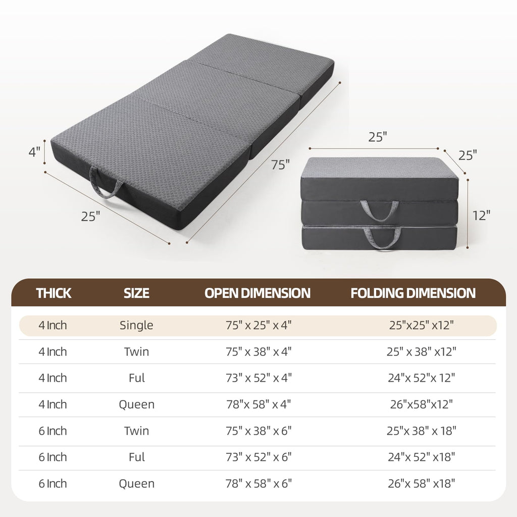 Tri Folding Memory Foam Mattress with Washable Cover O218