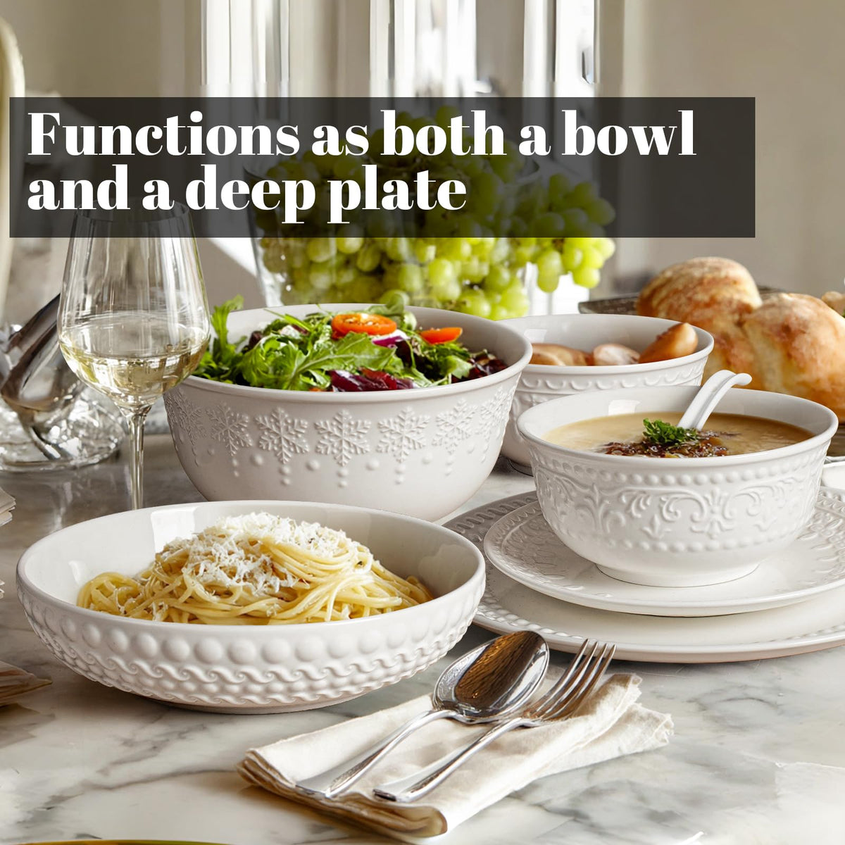 White 32oz Ceramic Pasta Bowls Set of 4 M892440