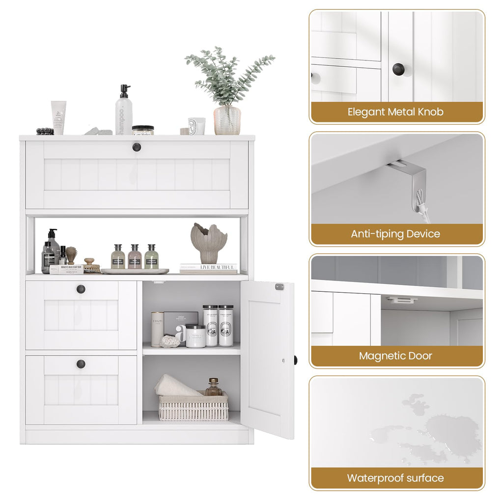 Bathroom Floor Storage Cabinet with 1 Door and 3 Drawers Z547127