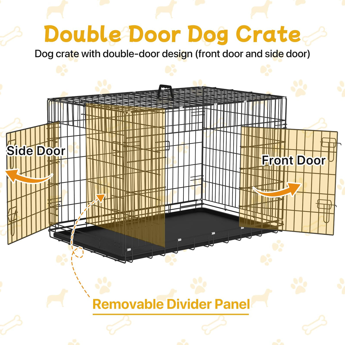48 Inch Folding Metal Wire Dog Crate with Divider Panel & Removable Tray Y513
