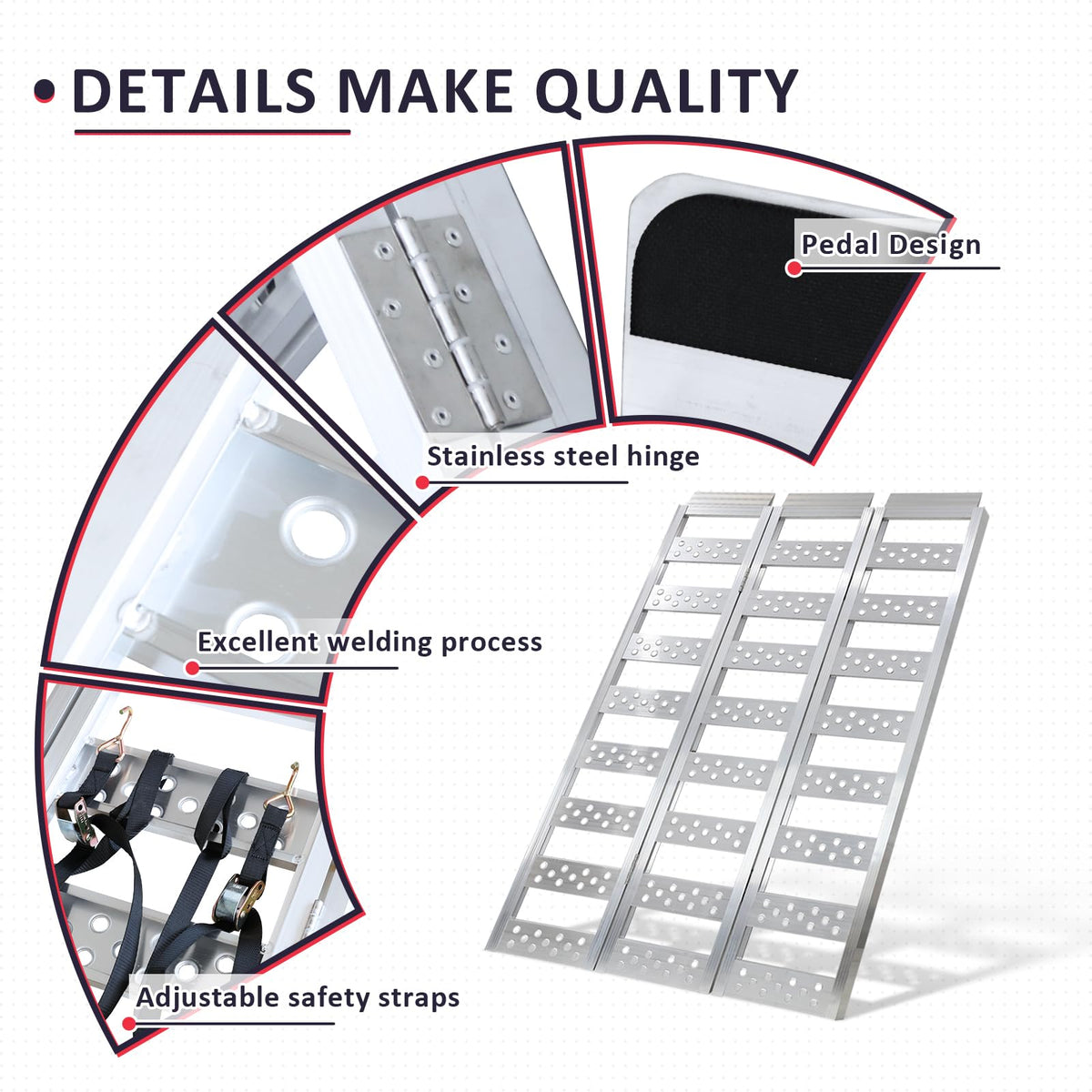 Full Width Aluminum Tri-Fold Loading Ramps with Treads V2766