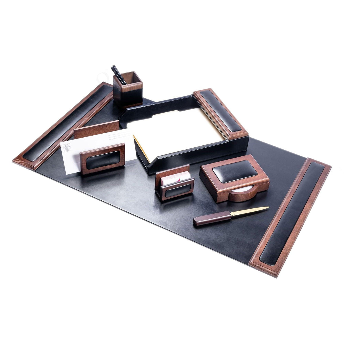 7 Piece Walnut Black Leather Desk Set R806