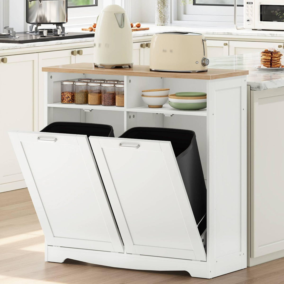 White Double Tilt Out Trash Can Cabinet S205538