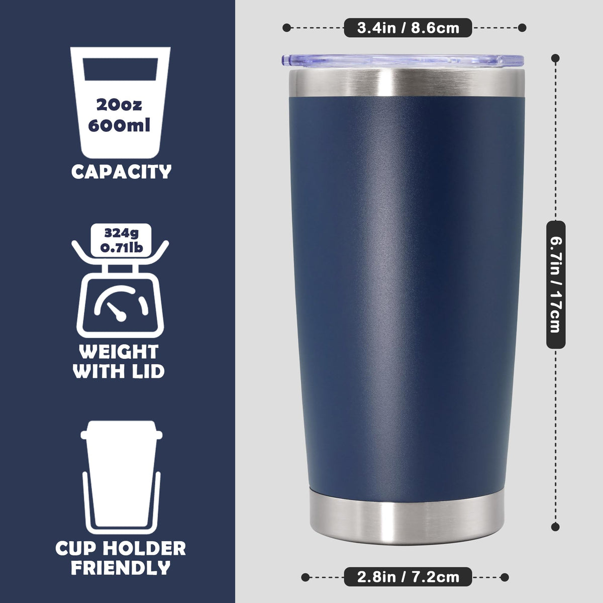 20oz Stainless Steel Tumbler with Lid Navy Y8003