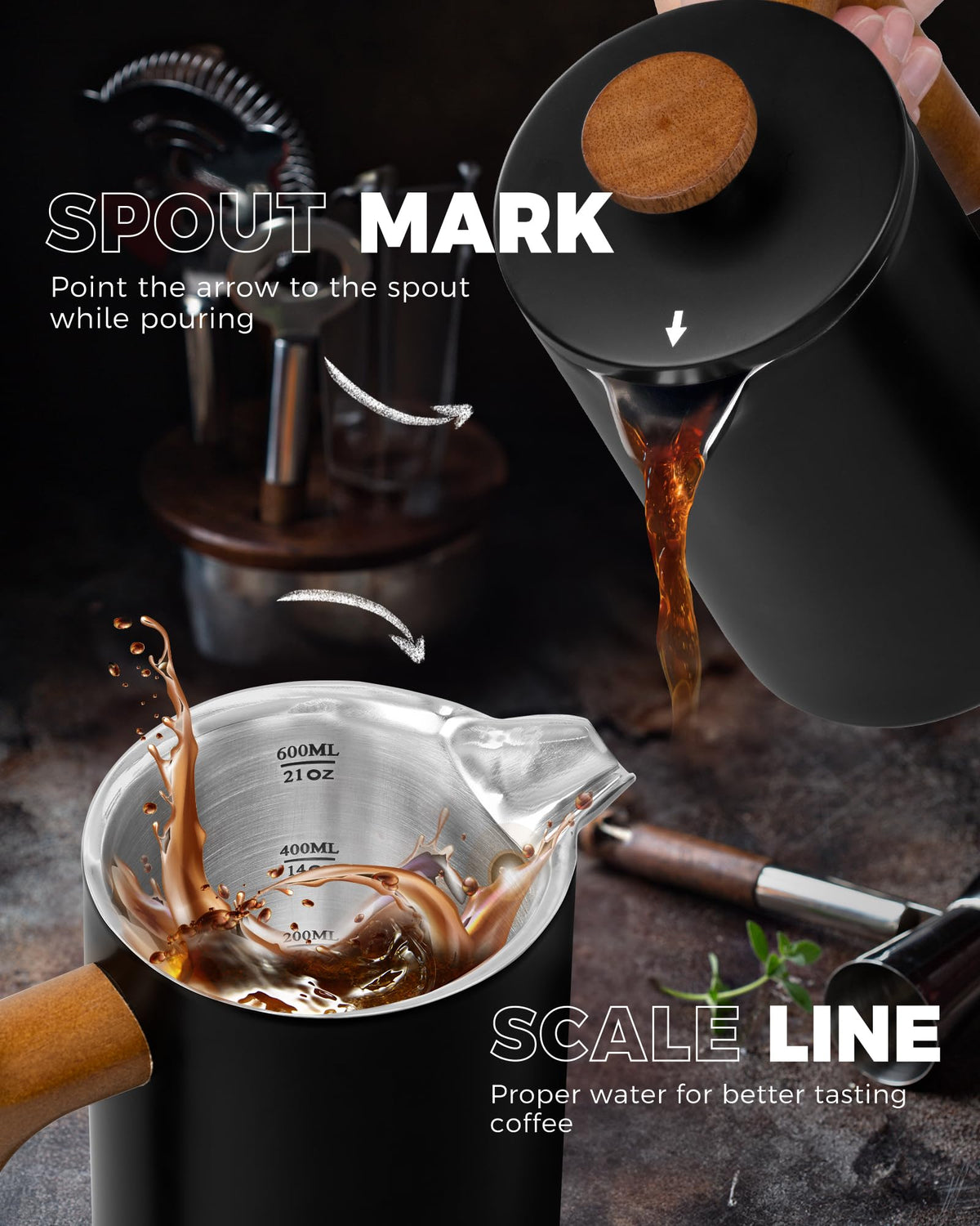 French Press Coffee Maker, 21oz, Black Q80545