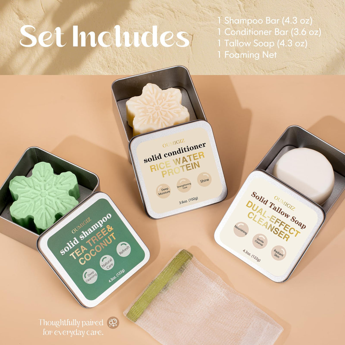 Tea Tree Clarifying Shampoo Bar & Rice Water Protein Conditioner Bar Set 2 pack I96331