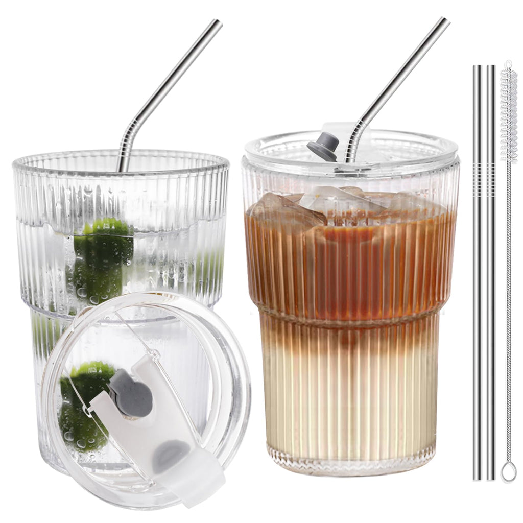 16 OZ Clear Plastic Iced Coffee Cups with Lids and Straws 2 Pcs V735