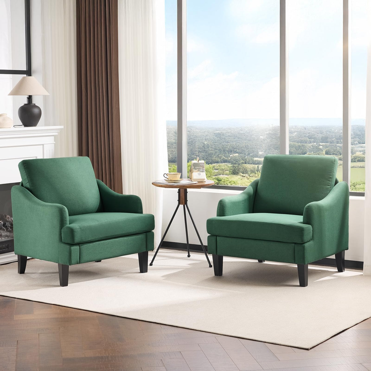 Green Linen Fabric Accent Chairs Set of 2 Z308