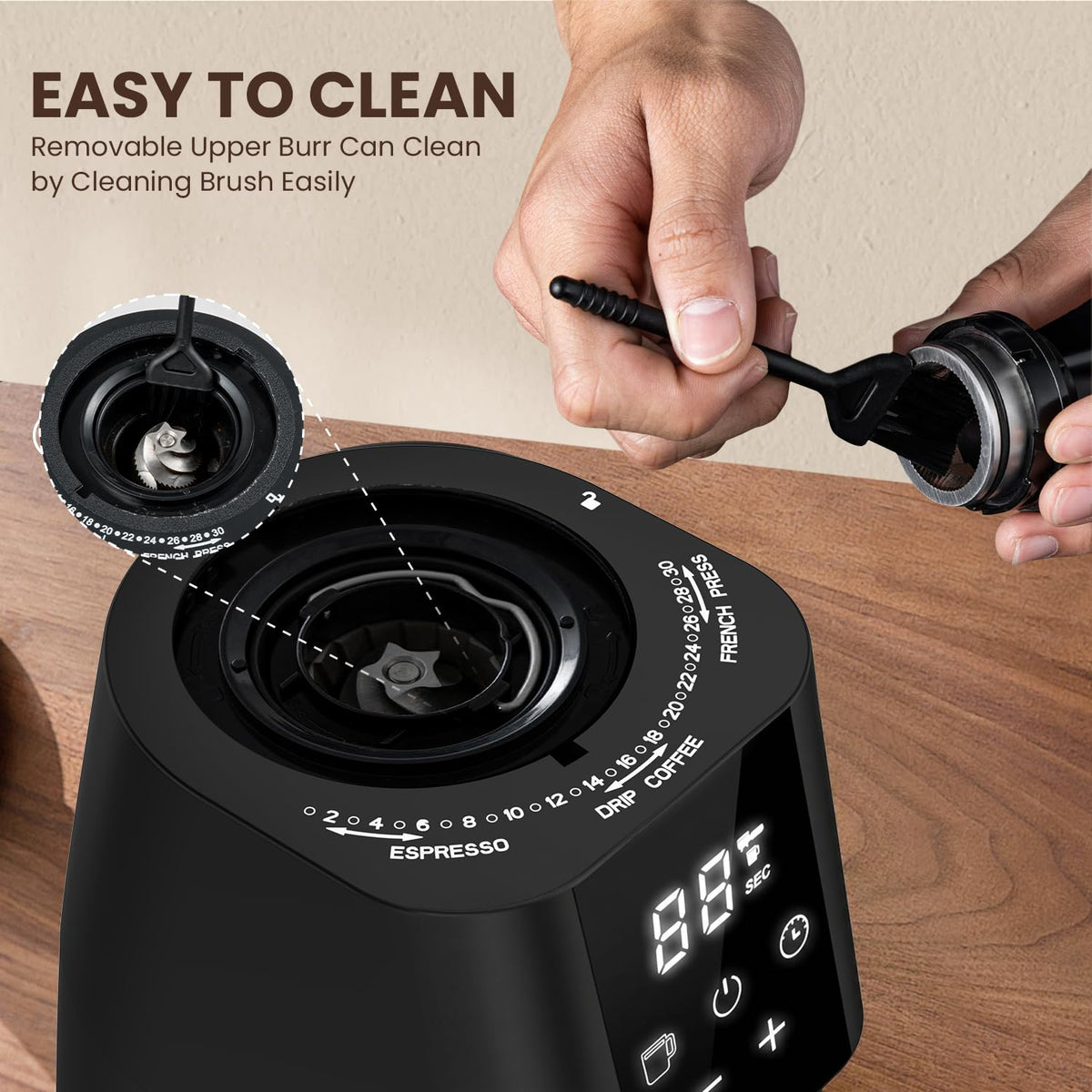 Electric Conical Burr Coffee Grinder, 30 Grind Settings, Black G212
