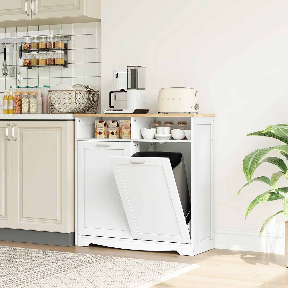 White Double Tilt Out Trash Can Cabinet S205538