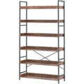 Adjustable 6-Tier Wood and Black Metal Bookshelf P713762