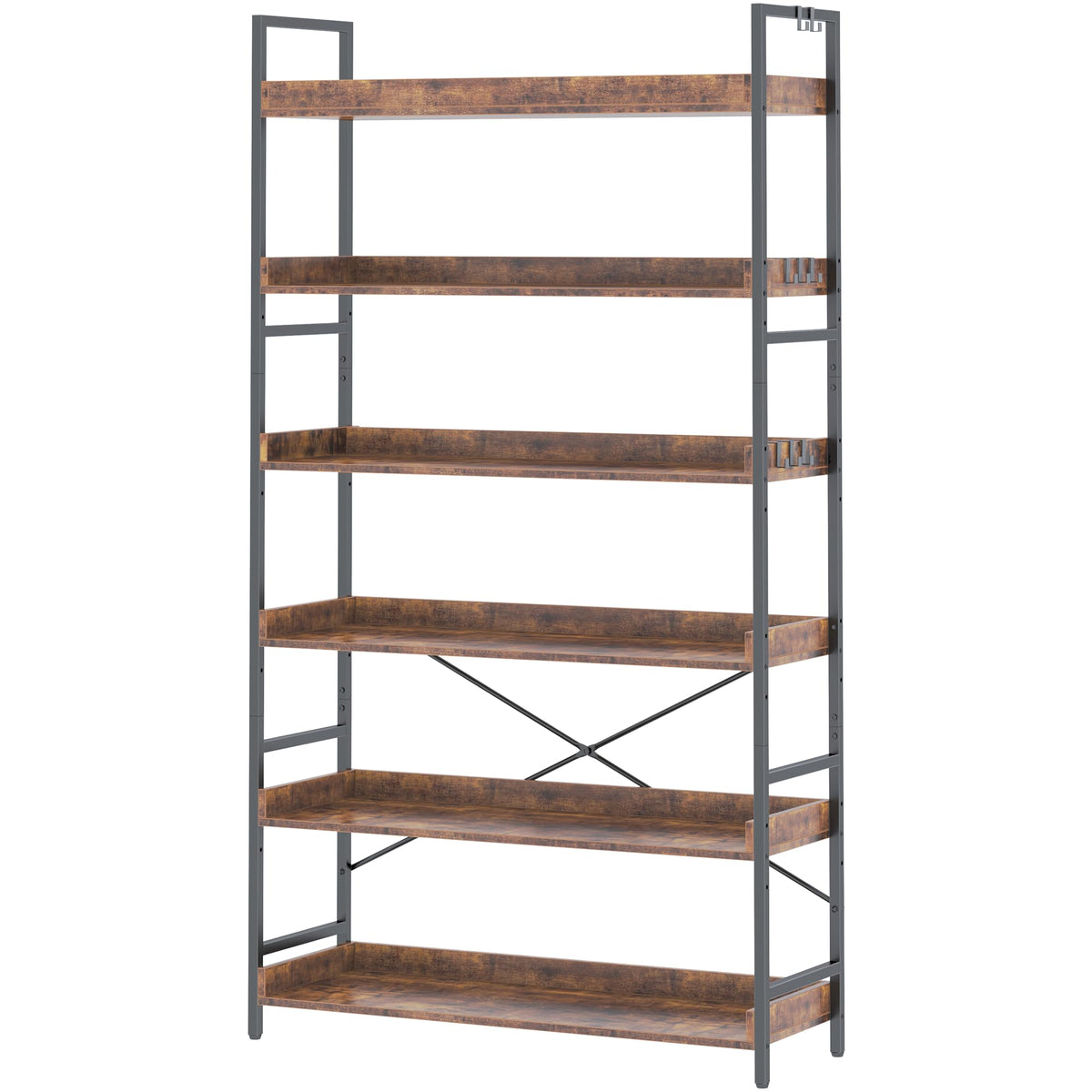 Adjustable 6-Tier Wood and Black Metal Bookshelf P713762