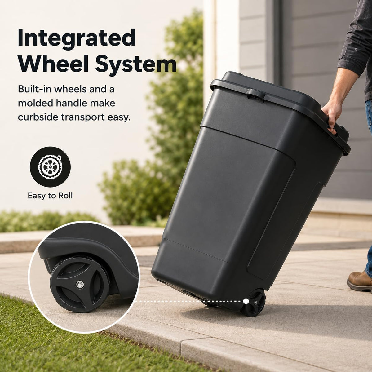 50 Gallon Wheeled Plastic Trash Can with Lid and Handle L62660