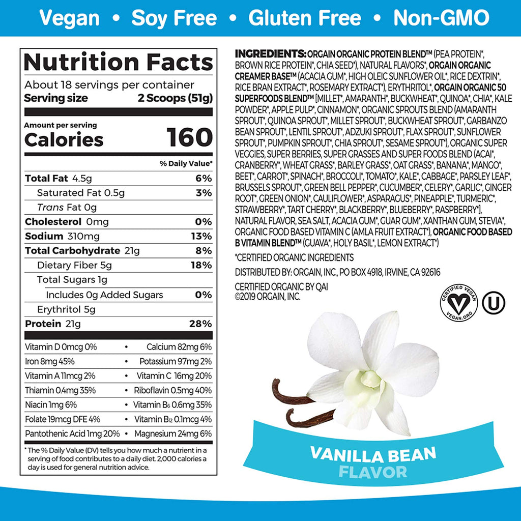 Organic Vegan Protein Powder + Greens Vanilla Bean Z28386