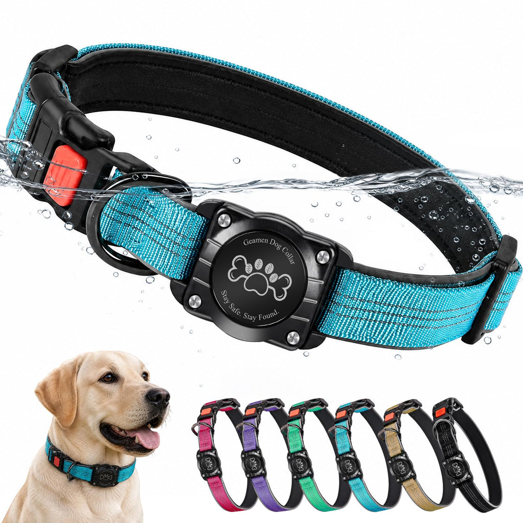 Blue IP68 Waterproof Reflective Dog Collar with AirTag Holder J80923