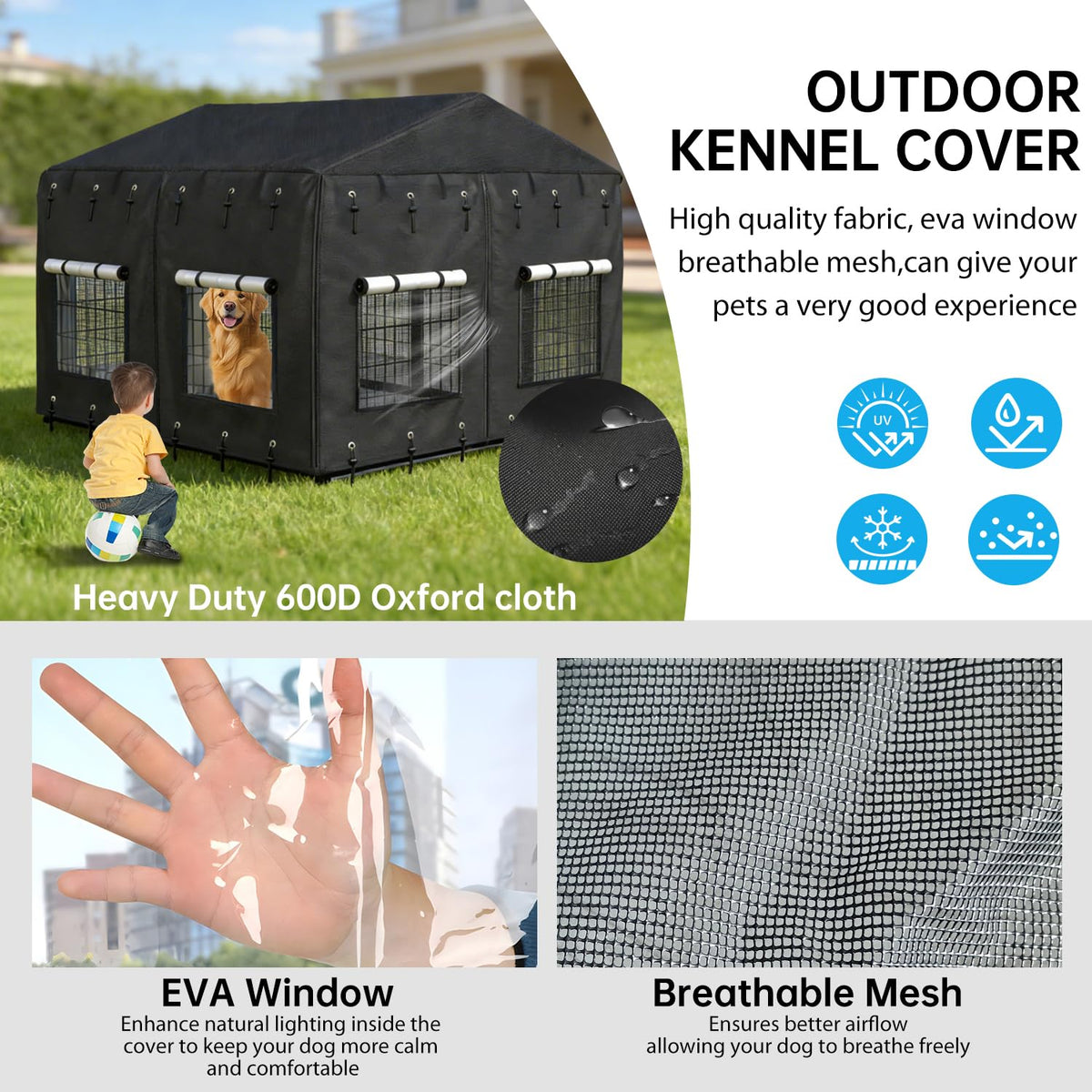 Waterproof Dog Kennel Cover with Transparent Window Q70821