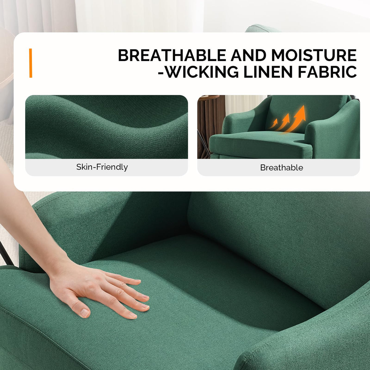 Green Linen Fabric Accent Chairs Set of 2 Z308