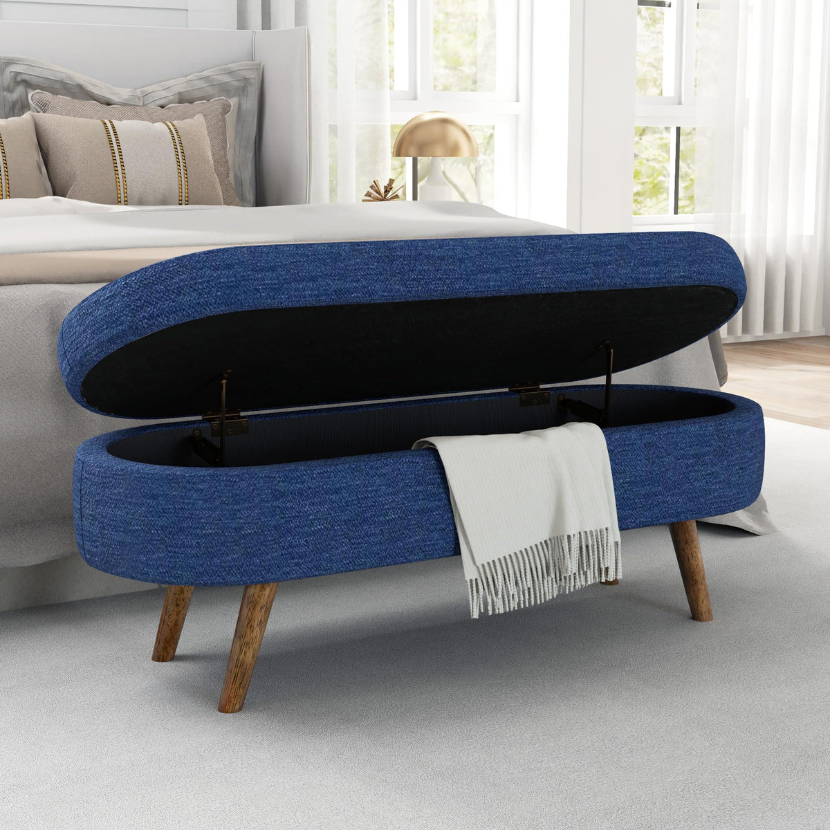 Oval Storage Bench with Rubber Wood Legs R888