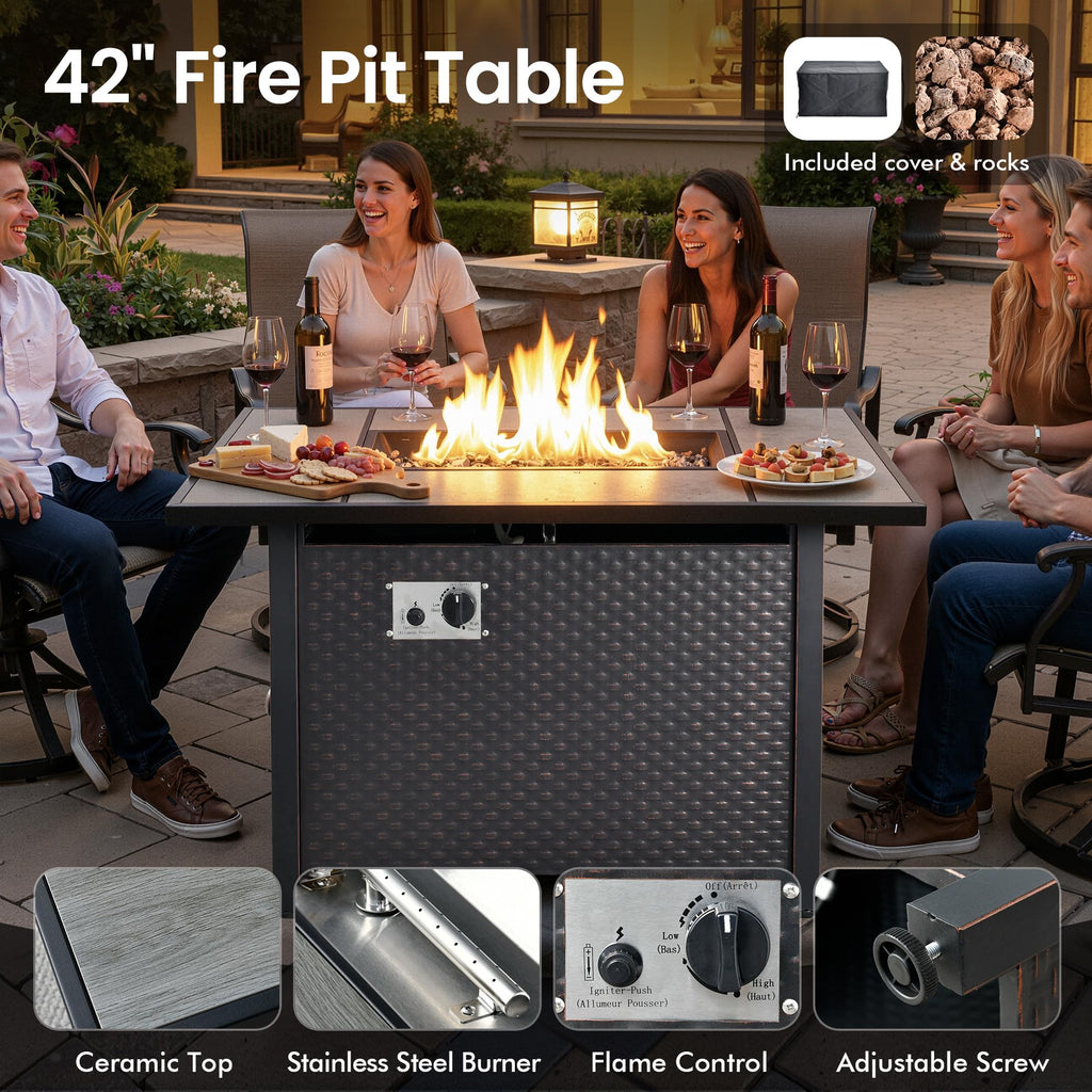 5 PCS Wicker Patio Furniture Set with Fire Pit Table X59289