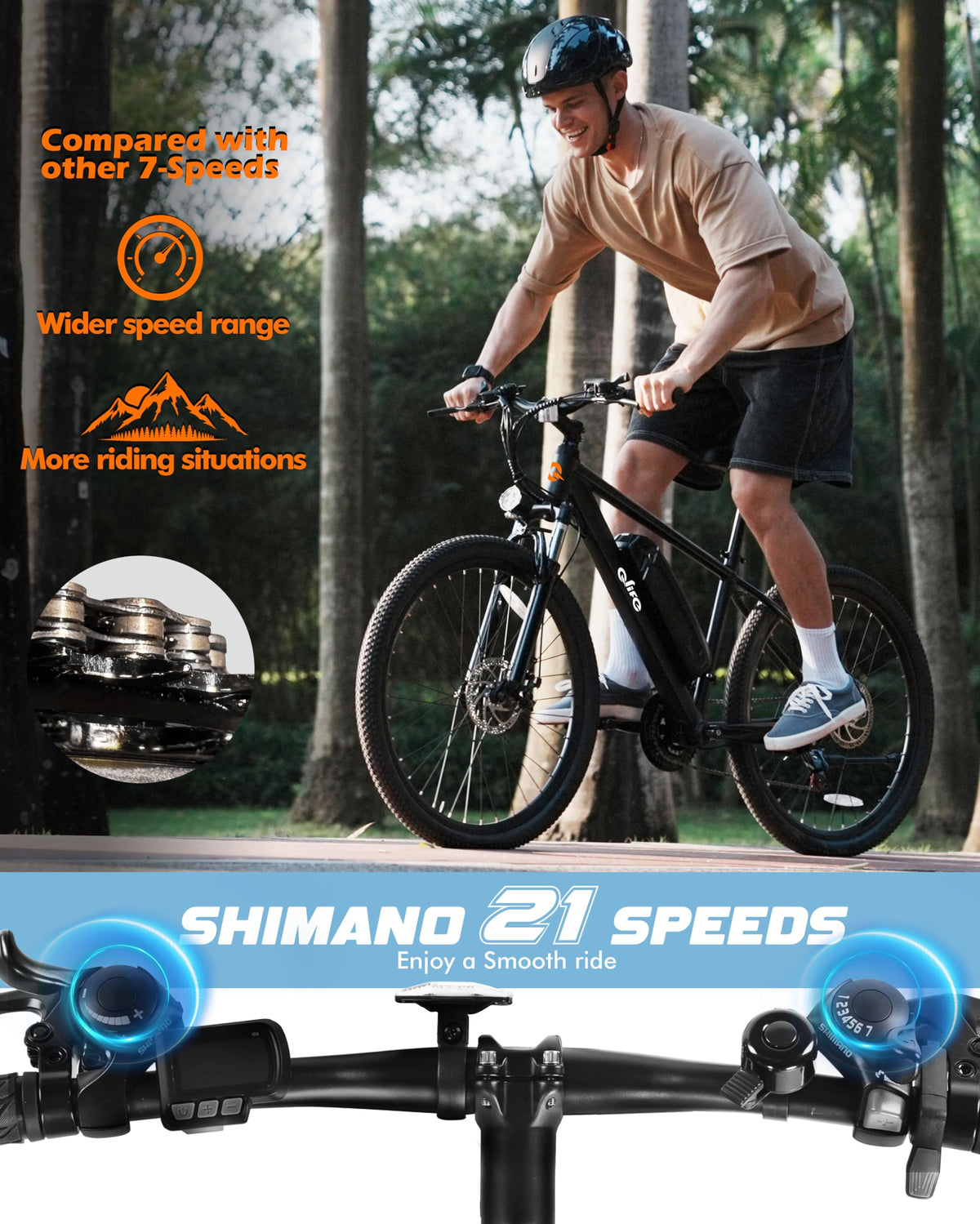 Electric Bike 21-Speed 1000W 48V 375Wh 26X2.1 Tire E-MTB S67064
