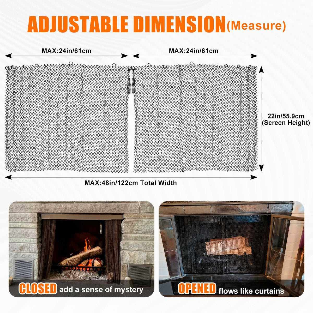 2 Pack Fireplace Screen Mesh Curtain D2765