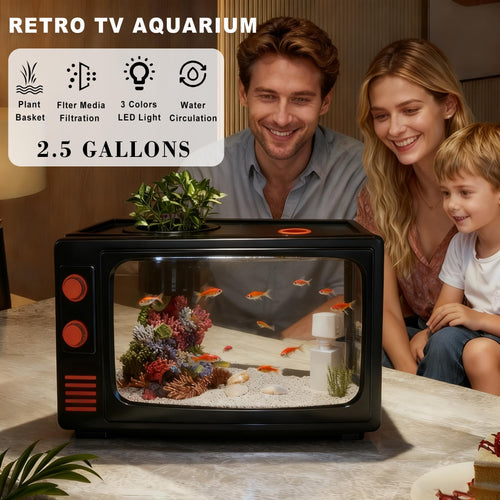 2.5 Gallon Fish Tank Kit with LED Lights, Filter & Plant Planter U4791