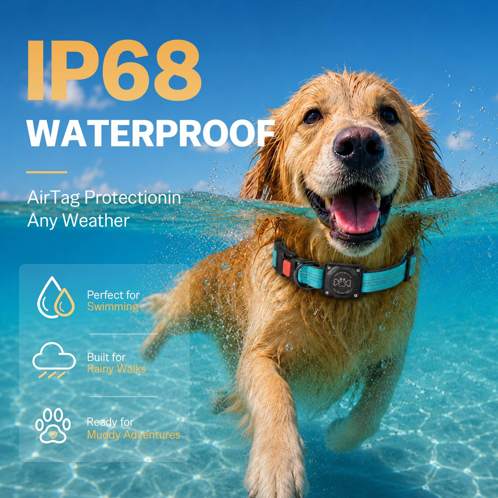 Blue IP68 Waterproof Reflective Dog Collar with AirTag Holder J80923