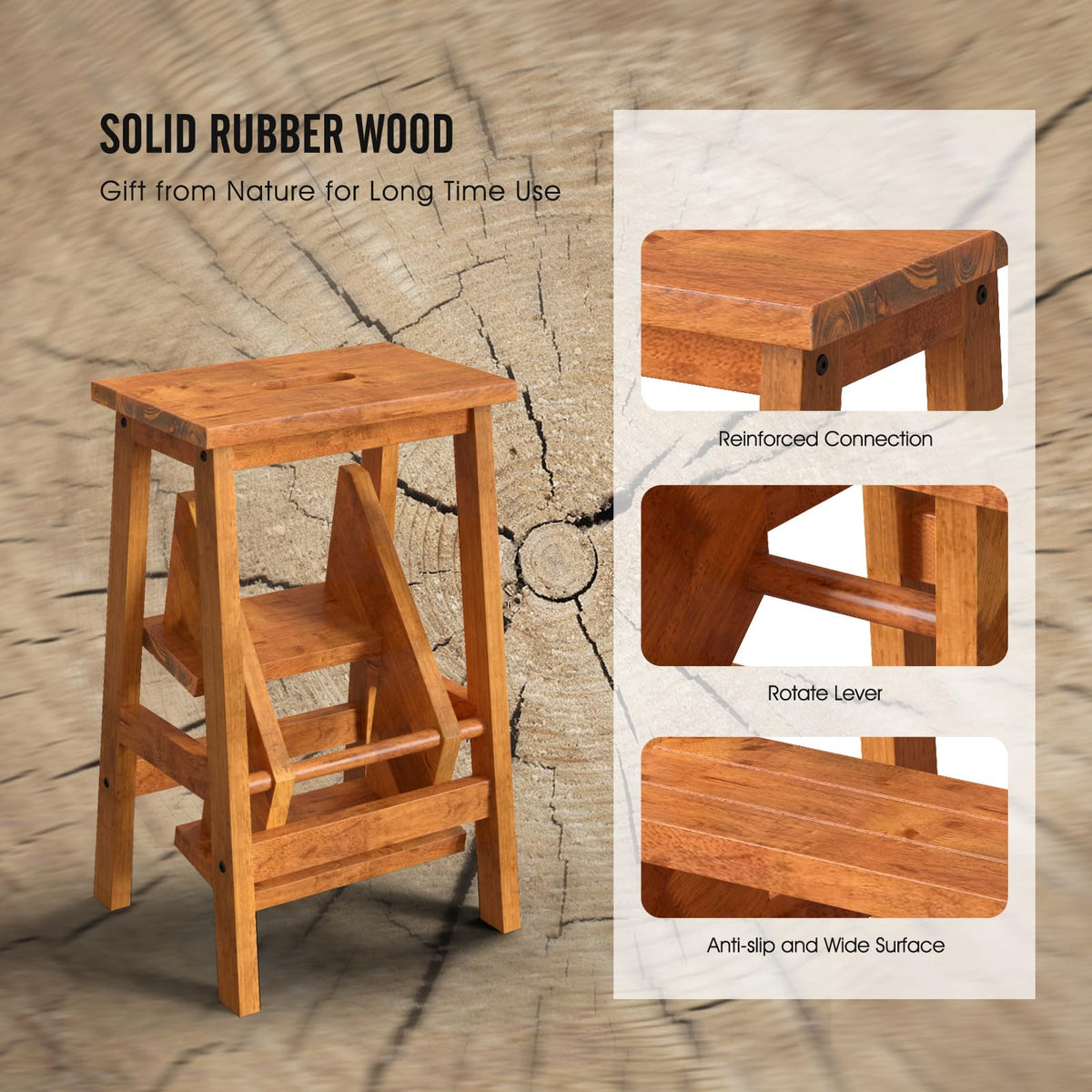 3 Tier Wood Step Ladder with Anti-Slip G7924