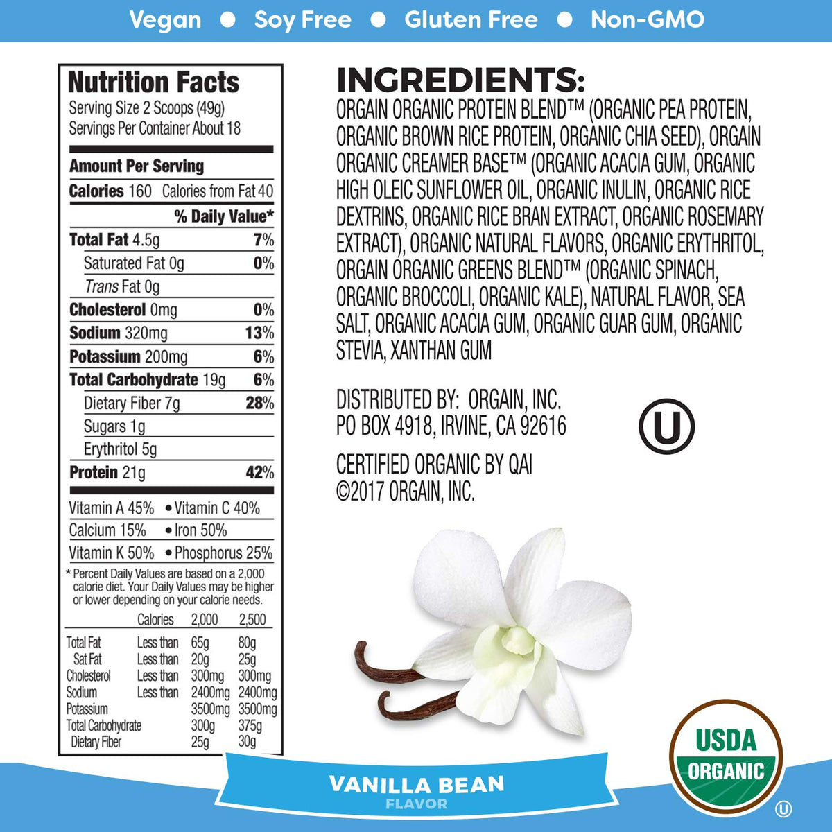 Organic Vegan Protein Powder + Greens Vanilla Bean Z28386