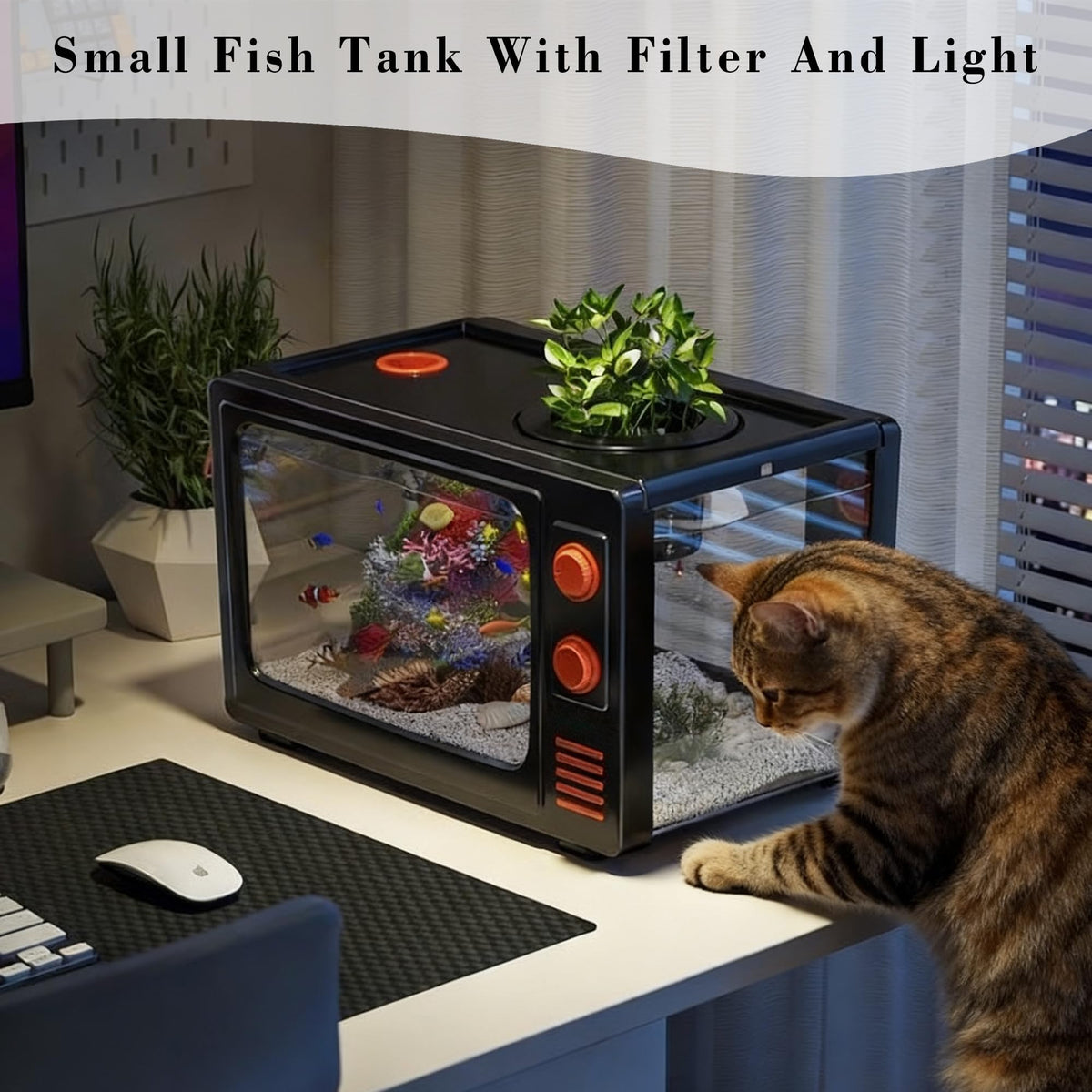 2.5 Gallon Fish Tank Kit with LED Lights, Filter & Plant Planter U4791