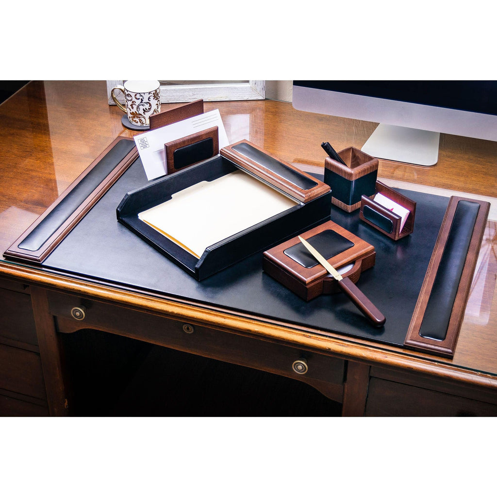 7 Piece Walnut Black Leather Desk Set R806
