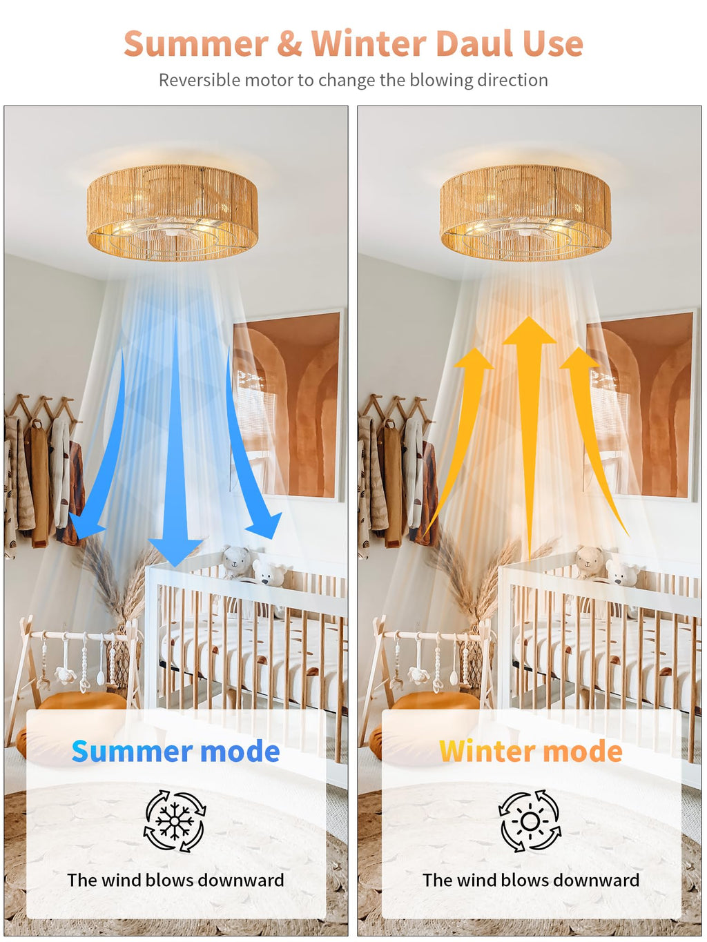 20" Rattan Ceiling Fan with Lights Y4418