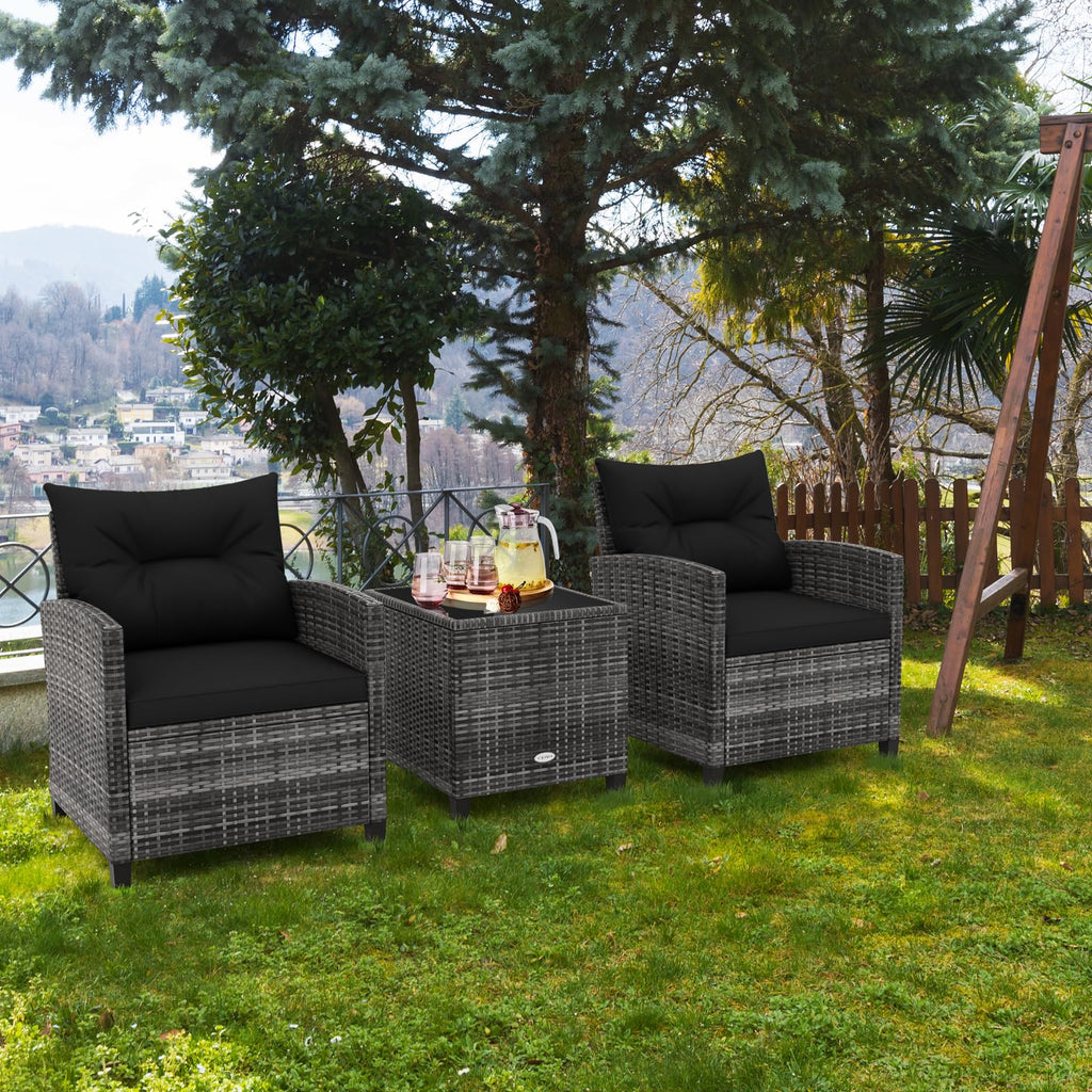 3 Piece Wicker Patio Furniture Set with Glass Topped Table V539218