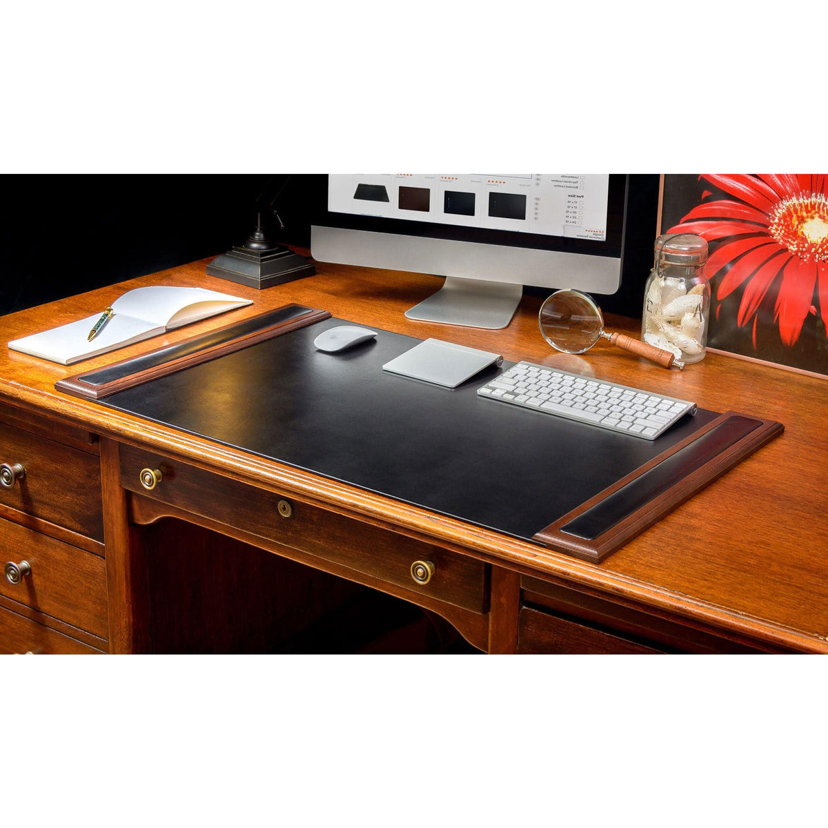7 Piece Walnut Black Leather Desk Set R806