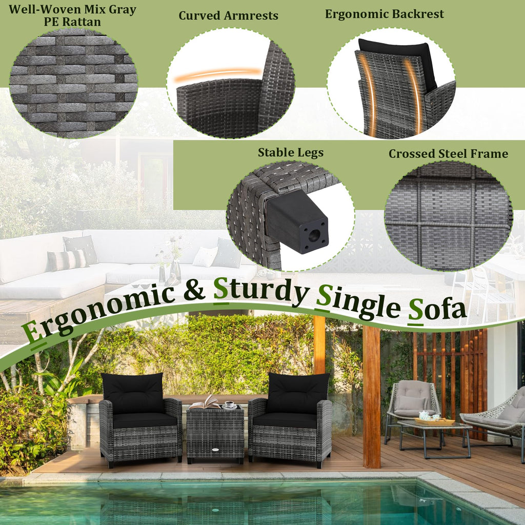 3 Piece Wicker Patio Furniture Set with Glass Topped Table V539218