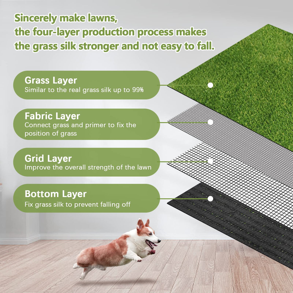 43.3 x 29.5 Inches Washable Artificial Grass Rug O991444