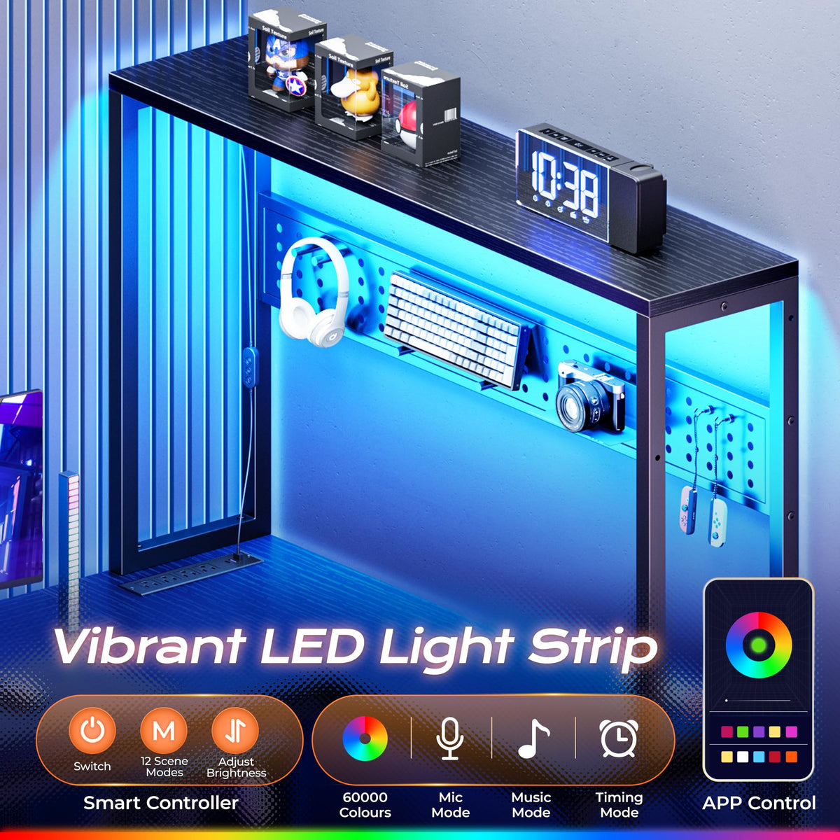 L Shaped Gaming Desk with LED Lights & Power Outlets C981