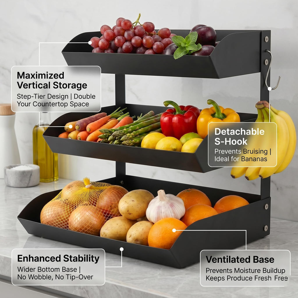 3-Tier Metal Fruit Basket with Banana Holder W286961